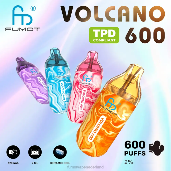 Fumot Store - Fumot Volcano 600 tpd-conforme wegwerpvape - 2 ml (set van 3 stuks) 2P42290 Citroen limoen