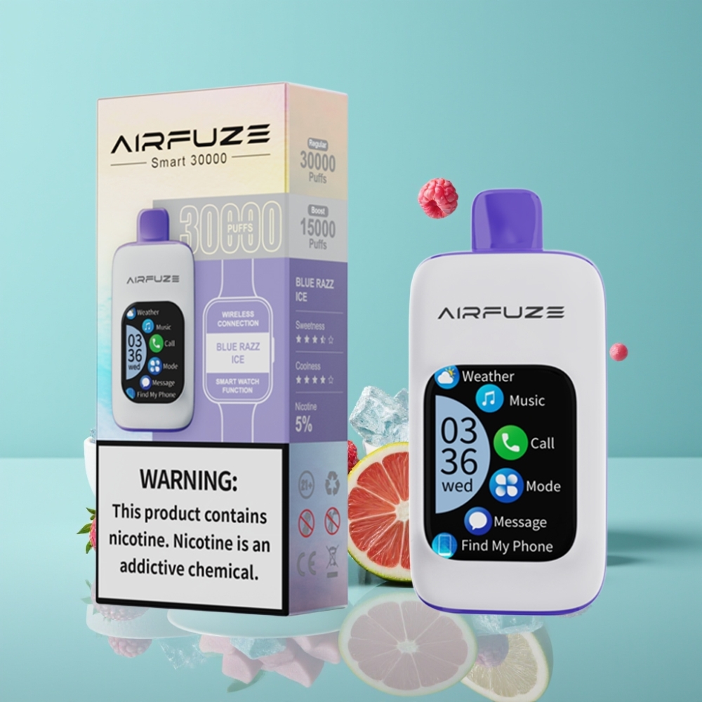 AirFuze Smart 30000 Puffs Disposable Vape Blue Razz Ice Touchscreen Type-C 900mAh