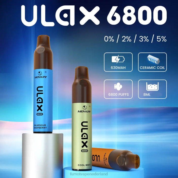 Fumot Store - Fumot Movkin Ulax 6800 wegwerpvape, keramische spoel - 8 ml (1 stuk) 2P42320 blauwzure framboos