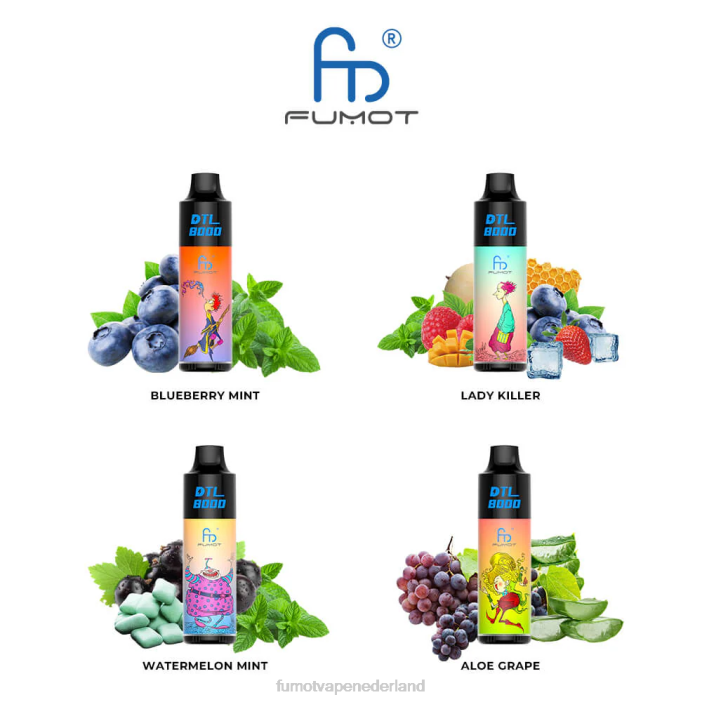 Fumot Netherlands - Fumot DTL 8000 wegwerp-vape-pen - 16 ml (1 stuk) 2P42416 bosbessen munt