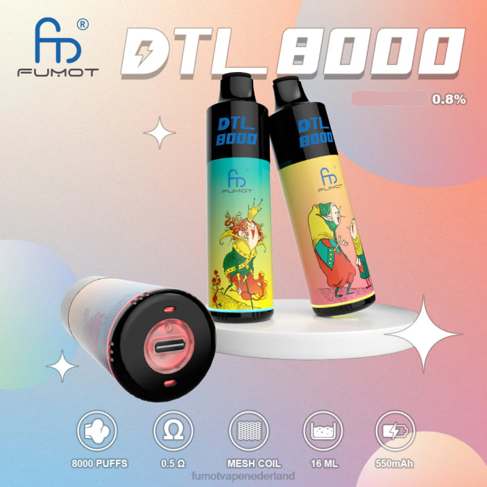 Fumot Netherlands - Fumot DTL 8000 wegwerp-vape-pen - 16 ml (1 stuk) 2P42416 bosbessen munt